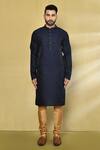 Buy_Arihant Rai Sinha_Blue Silk, Polyester, Cotton Embroidery Geometric Self Pattern Kurta Set_Online_at_Aza_Fashions