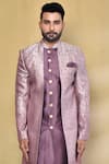 Arihant Rai Sinha_Purple Kurta Jacquard Silk Woven Floral Vine Pattern Asymmetric Nawabi Set_Online_at_Aza_Fashions