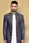 Buy_Arihant Rai Sinha_Blue Kurta Jacquard Silk Woven Mughal Floral Pattern Asymmetric Nawabi Set _Online_at_Aza_Fashions