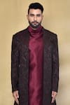 Buy_Arihant Rai Sinha_Black Jacquard, Silk Embroidery Wave Pattern Woven Jacket With Kurta Set _Online_at_Aza_Fashions