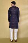 Shop_Arihant Rai Sinha_Blue Jacquard, Silk Geometric Pattern Woven Jacket With Kurta Set _at_Aza_Fashions