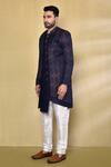 Shop_Arihant Rai Sinha_Blue Jacquard, Silk Geometric Pattern Woven Jacket With Kurta Set _Online_at_Aza_Fashions