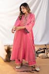 Buy_The White Tree Studio_Pink Kurta Handloom Cotton Embroidery Thread V Placket And Pant Set _Online_at_Aza_Fashions