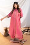 Buy_The White Tree Studio_Pink Kurta Handloom Cotton Embroidery Thread Sleeve And Pant Set _at_Aza_Fashions