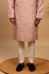 Buy_Agape_Peach Cotton Print Floral Blossom Kurta With Pant _Online_at_Aza_Fashions