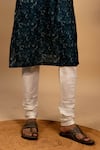 Agape_Blue Silk Print Floral Vine Kurta With Churidar _at_Aza_Fashions