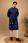 Buy_Agape_Blue Silk Applique Diamond Placement Kurta With Churidar _at_Aza_Fashions