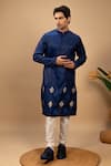 Shop_Agape_Blue Silk Applique Diamond Placement Kurta With Churidar _Online_at_Aza_Fashions