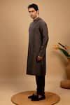 Agape_Grey Cotton Silk Plain Kurta With Churidar _Online_at_Aza_Fashions