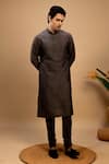 Agape_Grey Cotton Silk Plain Kurta With Churidar _at_Aza_Fashions