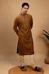 Agape_Beige Handloom Cotton Plain Kurta With Churidar _at_Aza_Fashions