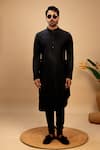 Agape_Black Silk Plain Asymmetric Hem Kurta With Churidar _Online_at_Aza_Fashions