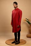 Agape_Red Handloom Cotton Placement Applique Square Kurta With Churidar _Online_at_Aza_Fashions