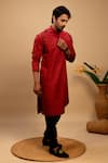 Agape_Red Handloom Cotton Placement Applique Square Kurta With Churidar _at_Aza_Fashions