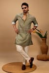 Buy_Agape_Green Silk Print Diamond Kurta With Trouser _at_Aza_Fashions