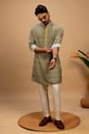 Buy_Agape_Green Silk Print Diamond Kurta With Trouser 