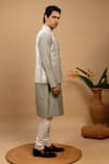 Buy_Agape_Silver Suiting And Cotton Silk Pintuck Stripe Pattern Bundi Kurta Set _Online_at_Aza_Fashions