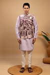 Buy_Agape_Purple Handloom Silk Printed Bundi Abstract Kurta Set _Online_at_Aza_Fashions