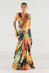 Buy_TIL_Multi Color Cotton Silk Satin Hand Painted Digital Fresco Saree With Blouse _at_Aza_Fashions