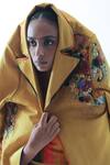 Shop_Til_Yellow Cotton Satin Embroidery Collared Impasto Floral Hand Trench _Online_at_Aza_Fashions