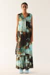 Buy_Til_Multi Color Chanderi V-neck Florid Hand Painted Tunic And Trouser Set _at_Aza_Fashions