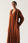 Buy_TIL_Brown Chanderi Plain Open Russet Pleated Overlay_Online_at_Aza_Fashions
