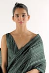 TIL_Green Cotton Silk Satin Dyed Stripe V-neck Print Saree With Blouse _Online_at_Aza_Fashions