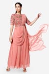 Buy_Bha sha_Pink Anarkali- Georgette Embroidered Floral Round Analiya Draped _at_Aza_Fashions