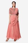 Bha sha_Pink Anarkali- Georgette Embroidered Floral Round Analiya Draped _Online_at_Aza_Fashions