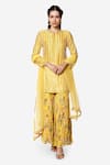 Buy_Bha sha_Yellow Kurta- Chanderi Printed Floral Round Nysha Sharara Set _at_Aza_Fashions