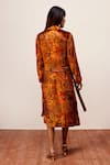 Shop_Reena Sharma_Orange Velvet Collared Nargis Print Dress With Belt _at_Aza_Fashions