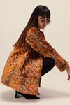 Buy_Reena Sharma_Orange Viscose Embroidery Open Neck Nargis Print Quilted Jacket _Online_at_Aza_Fashions