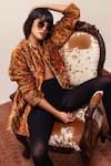 Reena Sharma_Orange Viscose Embroidery Open Neck Nargis Print Quilted Jacket _at_Aza_Fashions