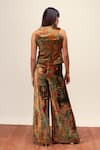 Shop_Reena Sharma_Green Velvet, Viscose V-neck Nargis Print Waistcoat With Pant _at_Aza_Fashions