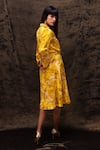 REENA SHARMA_Yellow Viscose Velvet Print Floral Lapel Collar Nargis Robe Dress With Belt _Online_at_Aza_Fashions