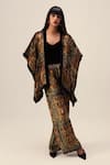 REENA SHARMA_Green Viscose Velvet Print Floral Open Neck Amaya Kimono Jacket With Pant _at_Aza_Fashions