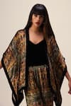 Buy_REENA SHARMA_Green Viscose Velvet Print Floral Open Neck Amaya Kimono Jacket With Pant 