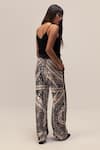 Buy_REENA SHARMA_Black Viscose Velvet Print Geometric Open Neck Nikita Kimono Jacket With Pant _Online_at_Aza_Fashions