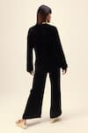 Shop_REENA SHARMA_Black Silk Velvet Plain Plunging V Neck Jacket With Pant _at_Aza_Fashions