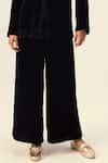 REENA SHARMA_Black Silk Velvet Plain Plunging V Neck Jacket With Pant _at_Aza_Fashions