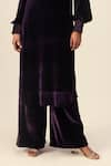 REENA SHARMA_Purple Silk Velvet Plain Round Neck Long Tunic With Pant _Online_at_Aza_Fashions