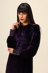 Buy_REENA SHARMA_Purple Silk Velvet Plain Round Neck Long Tunic With Pant _Online_at_Aza_Fashions