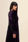 Shop_REENA SHARMA_Purple Silk Velvet Plain Round Neck Long Tunic With Pant _Online_at_Aza_Fashions