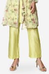 Bha sha_Green Jacket- Georgette Printed Floral Kurta Round Alisia And Set_Online_at_Aza_Fashions