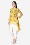 Bha sha_Yellow Tunic- Georgette Printed Floral Round Brea And Dhoti Pant Set _Online_at_Aza_Fashions