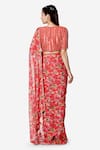 Shop_Bha sha_Coral Blouse And Belt- Raw Silk Printed Round Maya Saree With Embroidered _at_Aza_Fashions