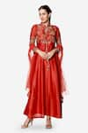 Buy_Bha sha_Coral Anarkali- Chanderi Embroidered Mandarin Misha With Dupatta _at_Aza_Fashions