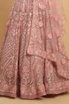 Buy_Aham-Vayam_Pink Net Embroidered Mirror Leaf Snehashish Blouse Bridal Lehenga Set _Online_at_Aza_Fashions