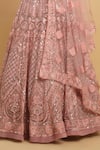 Buy_Aham-Vayam_Pink Net Embroidered Mirror Leaf Neck Snehashish Blouse Bridal Lehenga Set _Online_at_Aza_Fashions