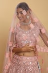 Aham-Vayam_Pink Net Embroidered Mirror Leaf Snehashish Blouse Bridal Lehenga Set _at_Aza_Fashions